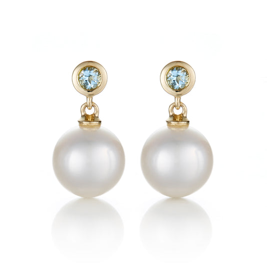 Gump's Signature Aquamarine & White Pearl Drop Earrings