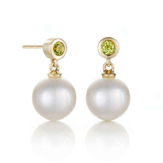 Peridot & White Pearl Drop Earrings