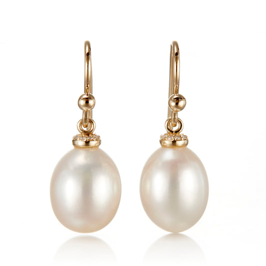 Gump's Signature Diamond-Cap Pearl Drop Earrings