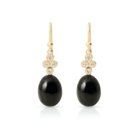 Gump's Signature Black Nephrite Jade & Diamond Drop Earrings