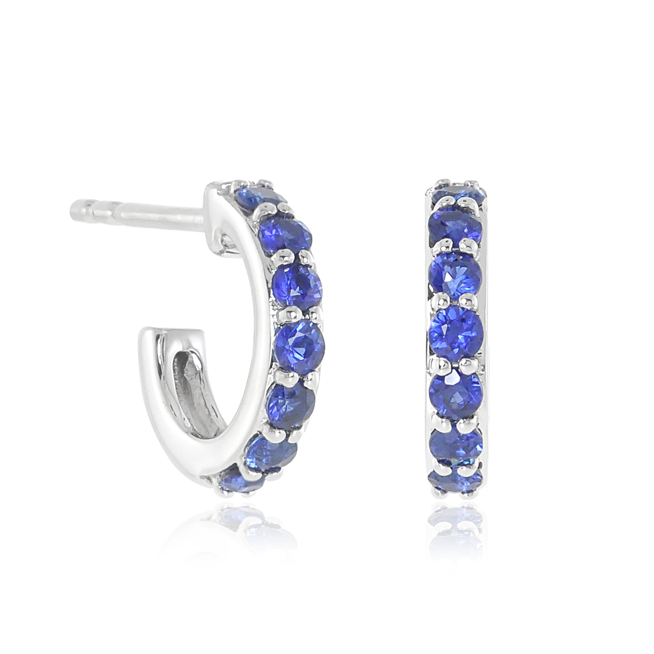Gump's Signature White Gold Huggie Hoop Earrings in Sapphires