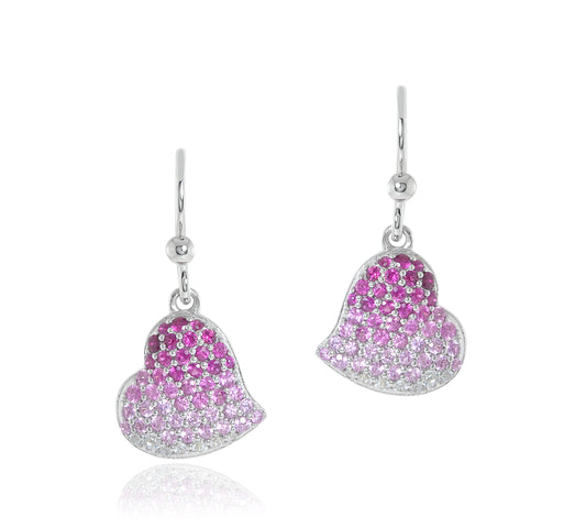 Pink Ombre Ruby & Sapphire Heart Drop Earrings