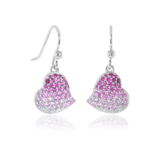 Gump's Signature Pink Ombre Ruby & Sapphire Heart Drop Earrings
