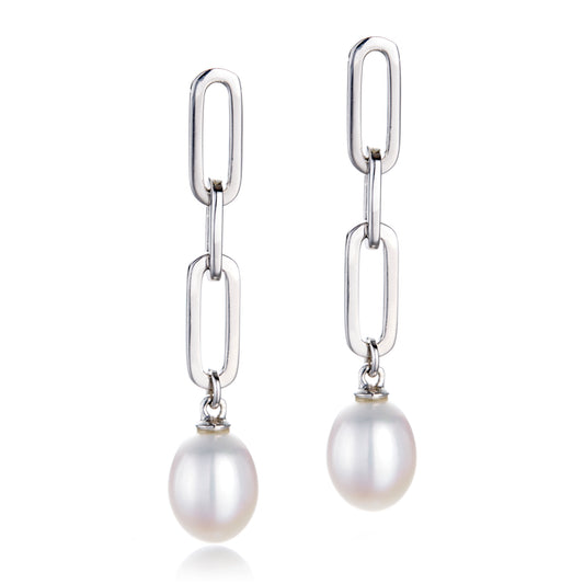 Gump's Signature Pearl & Silver Link Drop Earrings