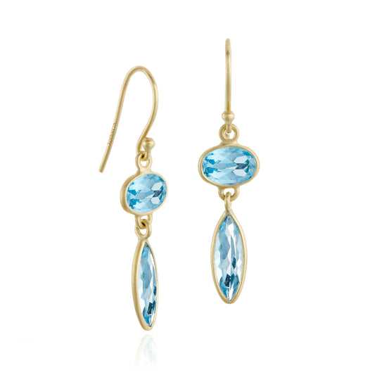 Blue Topaz Marquis Daisy Petal Earrings