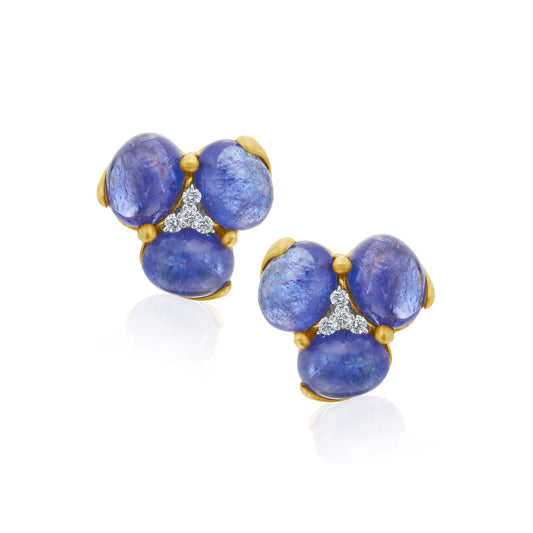 Tanzanite Cabochon Cluster Earrings