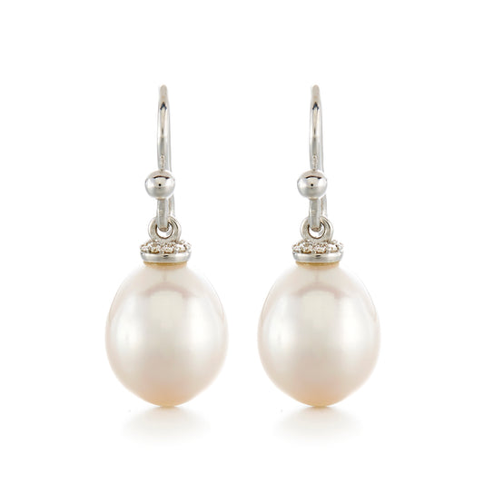 Pearl & Diamond Silver Drop Earrings