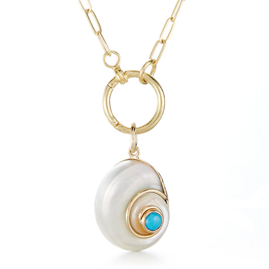 White Shell with Turquoise Charm