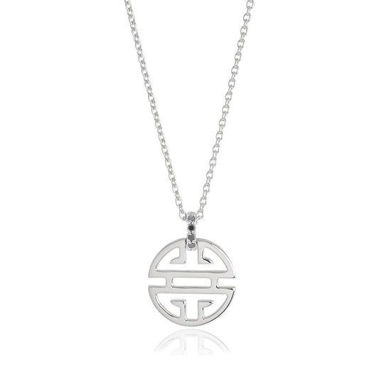 Gump's Signature Silver Shou Pendant Necklace with Black Diamonds