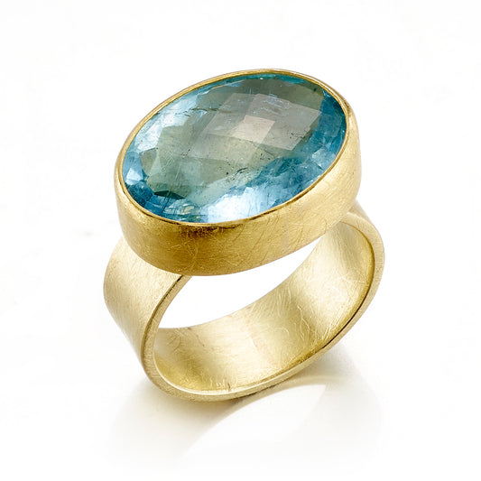 Petra Class Faceted Oval Aquamarine Wide Band Ring