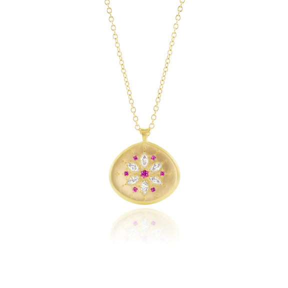 Adel Chefridi Wish Pink Sapphire Flower Pendant Necklace
