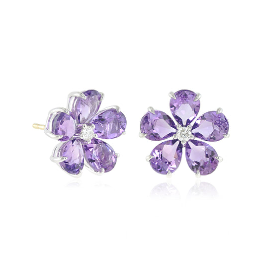Gump's Signature Forget-Me-Not Earrings in Amethyst & Diamonds