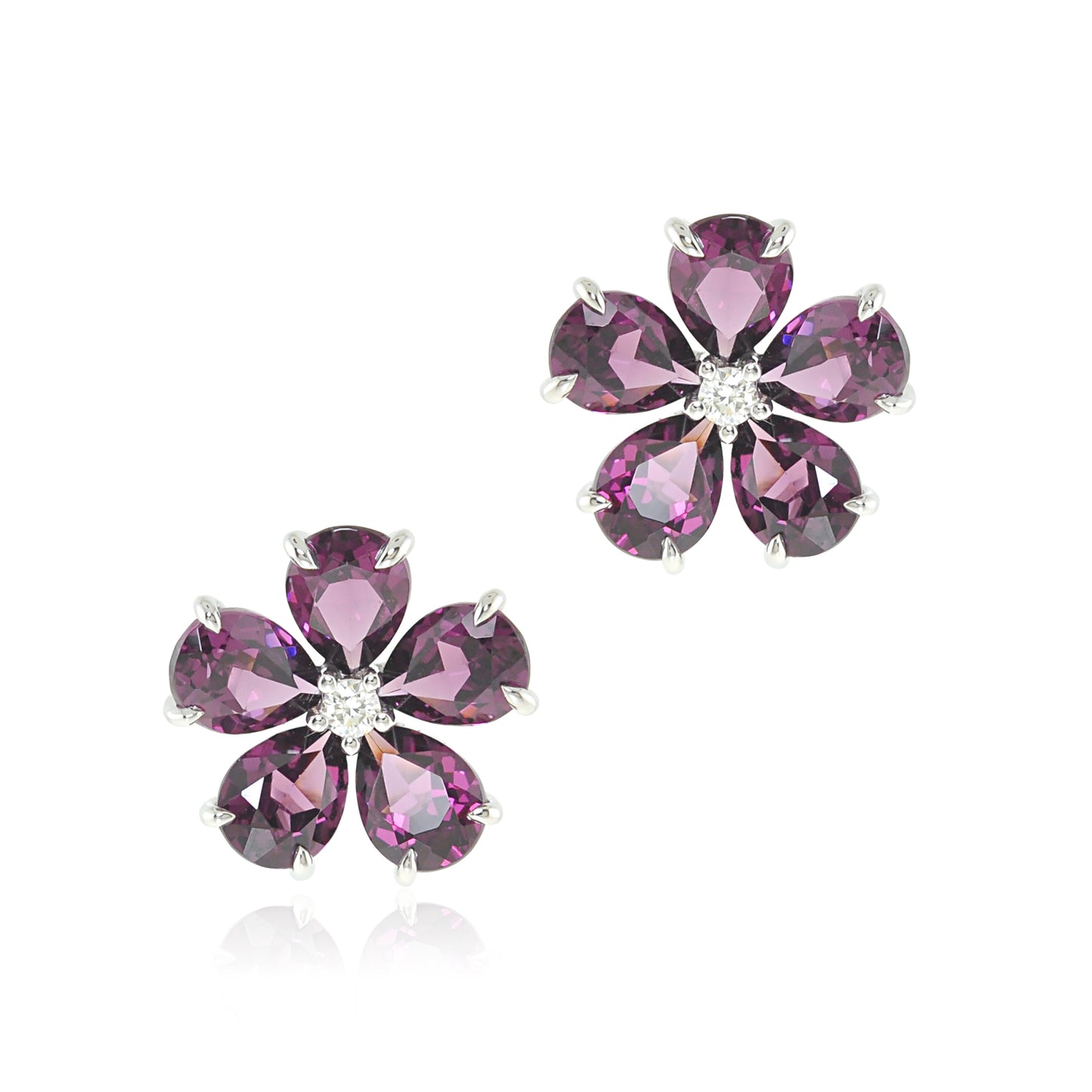 Gump's Signature Forget-Me-Not Earrings in Rhodolite Garnet & Diamonds