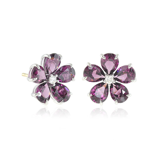 Forget-Me-Not Earrings in Rhodolite Garnet & Diamonds
