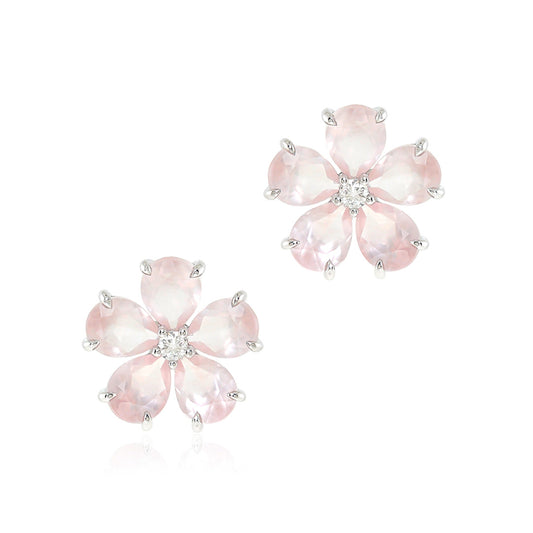 Gump's Signature Forget-Me-Not Earrings in Rose Quartz & Diamonds