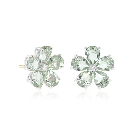 Forget-Me-Not Earrings in Green Amethyst & Diamonds
