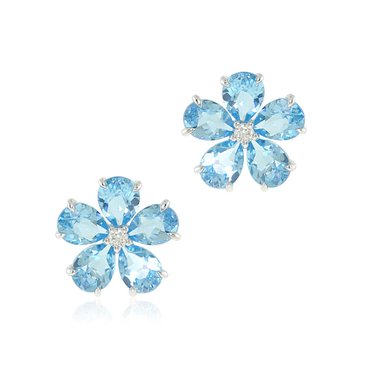 Gump's Signature Forget-Me-Not Earrings in Swiss Blue Topaz & Diamonds