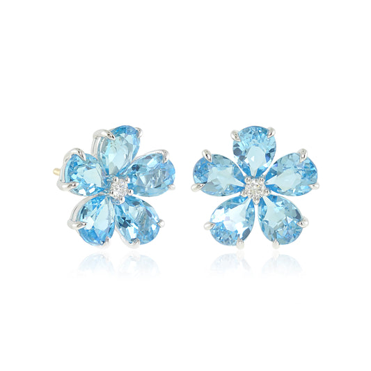 Forget-Me-Not Earrings in Swiss Blue Topaz & Diamonds