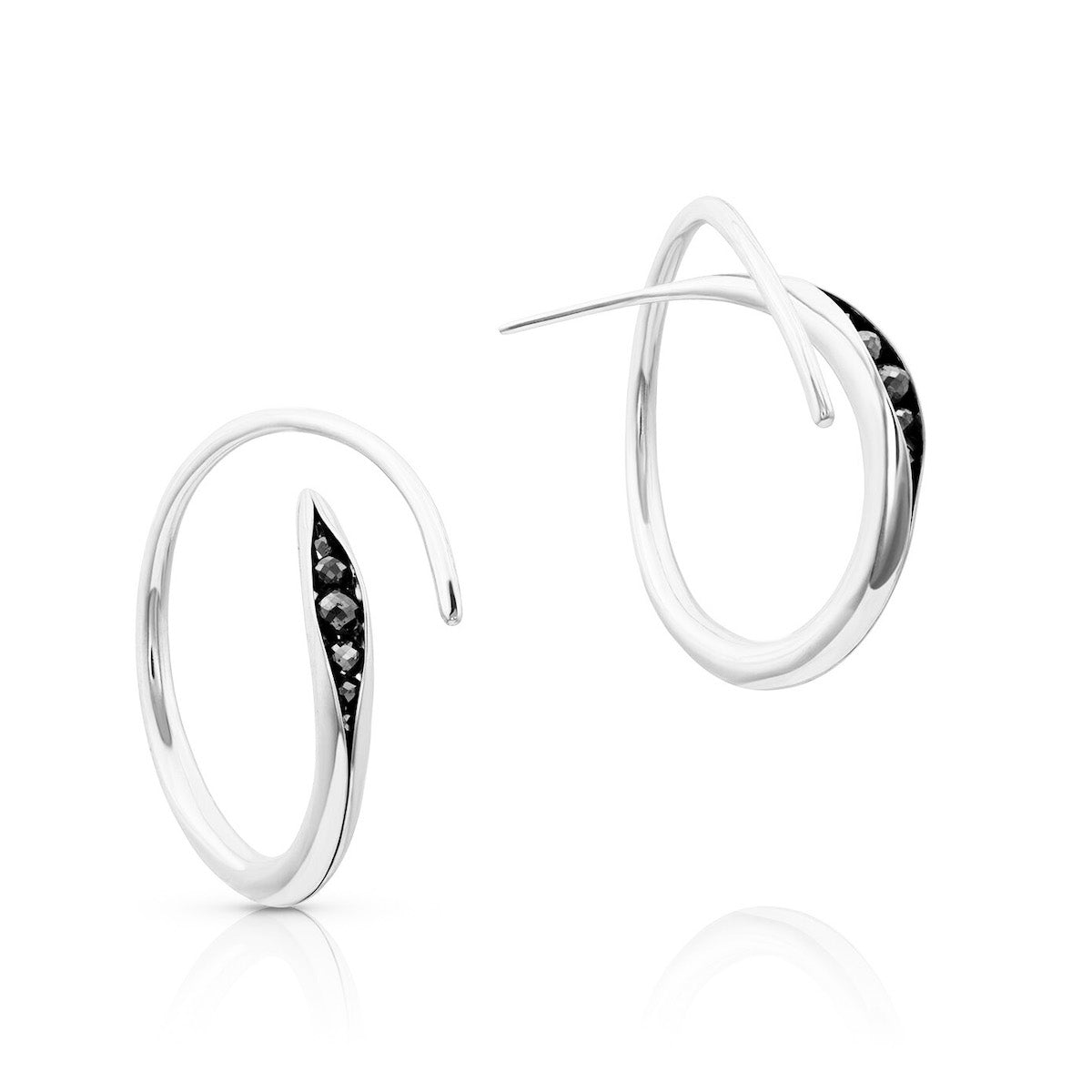Timo Krapf Crossover Black Diamond Hoop Earrings