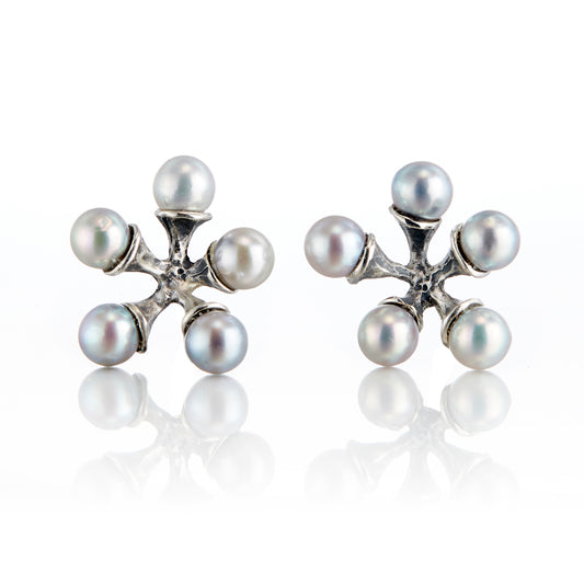 John Iversen Light Silver Akoya Pearl Micro Jack Earrings