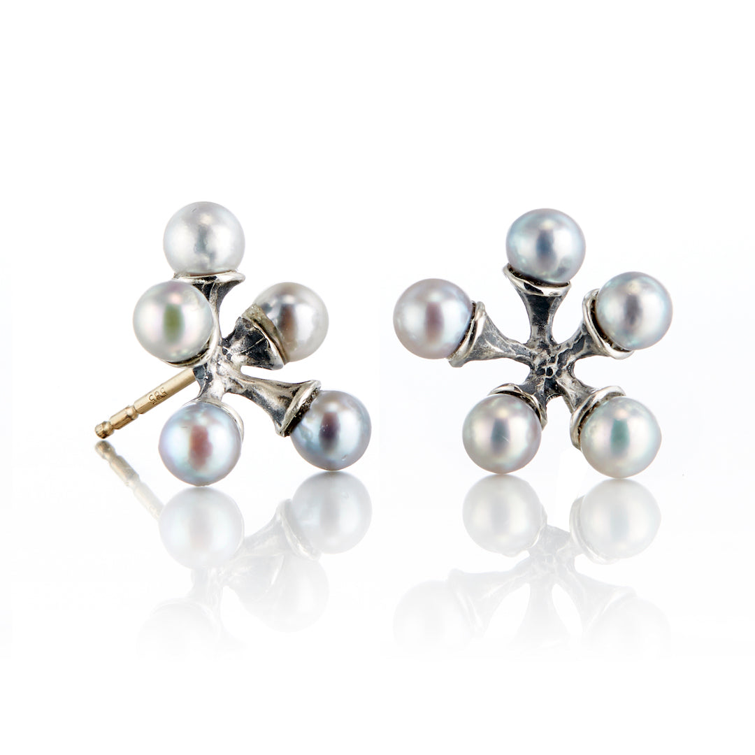 Light Silver Akoya Pearl Micro Jack Earrings