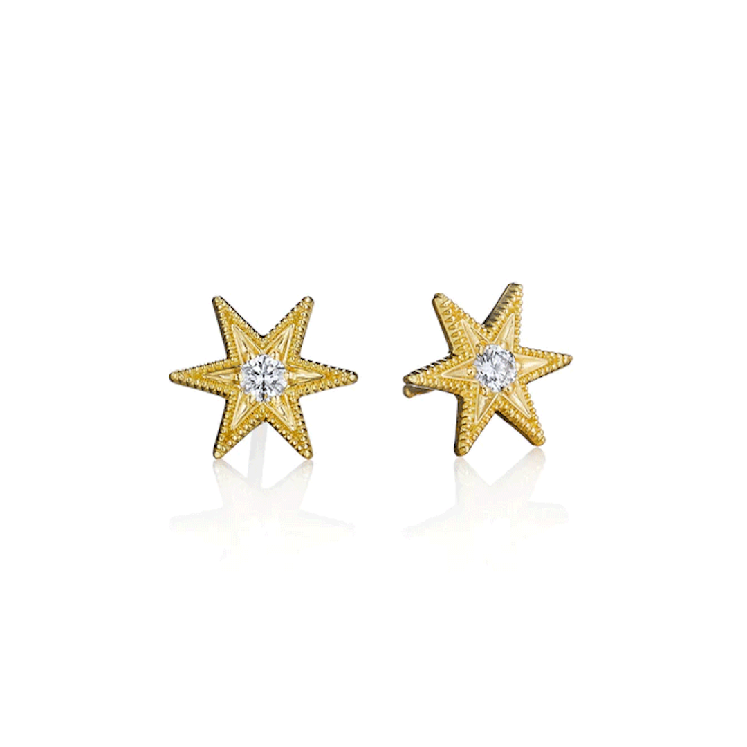 Anthony Lent Six-Pointed Diamond Star Stud Earrings