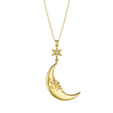 Anthony Lent Large Star Struck Crescent Moonface Pendant with Diamond Eyes