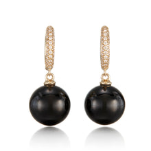 Gump's Signature Diamond Hoop & Black Jade Bead Earrings