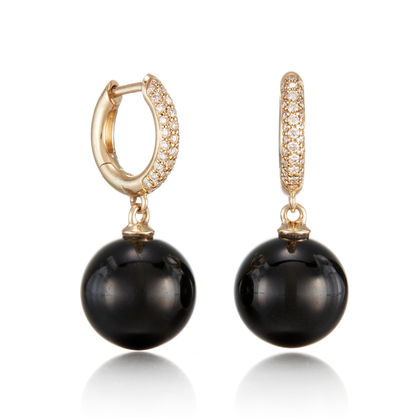 Diamond Hoop & Black Jade Bead Earrings