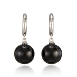 Gump's Signature White Gold Hoop & Black Jade Bead Earrings