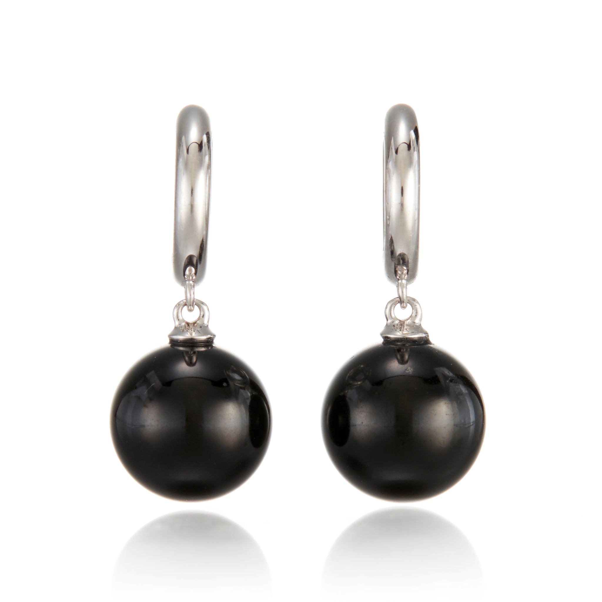 Gump's Signature White Gold Hoop & Black Jade Bead Earrings