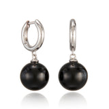 White Gold Hoop & Black Jade Bead Earrings