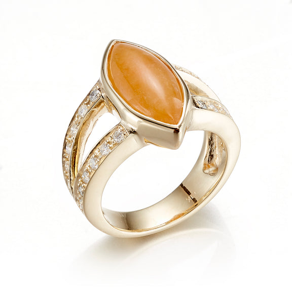 Gump's Signature Orange Jade Cabochon & Diamond Ring