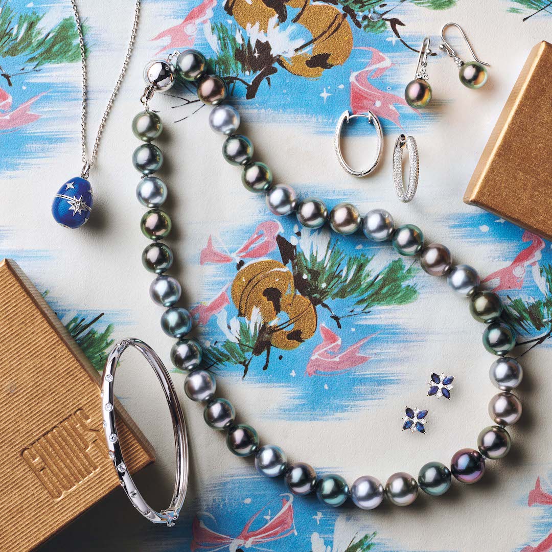 White Gold Madison Drop Earrings in 10mm Tahitian Pearls & Diamonds