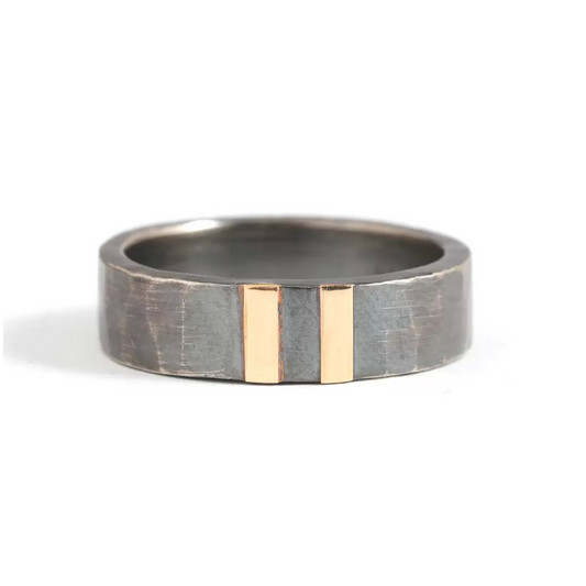 Melissa Joy Manning Men's Silver & Double Gold Stripe Band