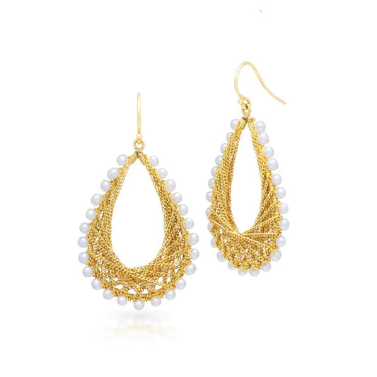 Amáli Woven Teardrop Pearl Earrings