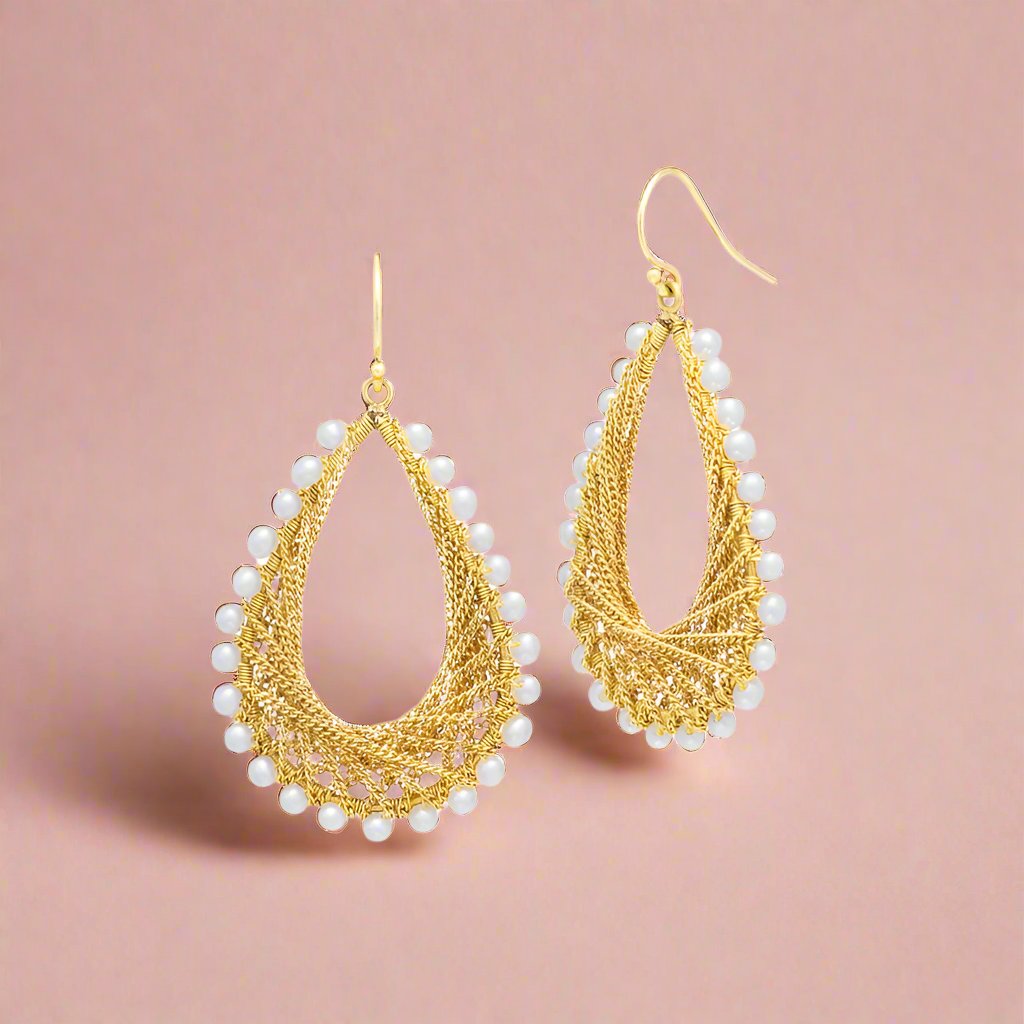 Woven Teardrop Pearl Earrings