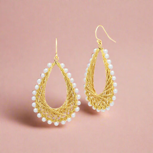 Woven Teardrop Pearl Earrings