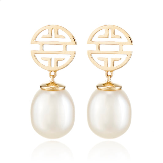 Gump's Signature Gold Shou & Pearl Drop Earrings