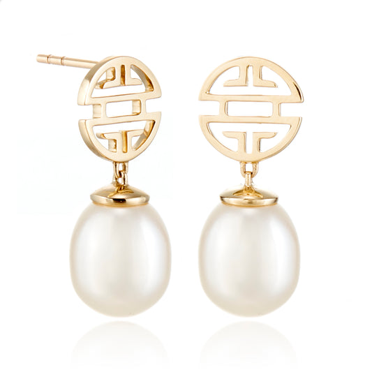 Gold Shou & Pearl Drop Earrings