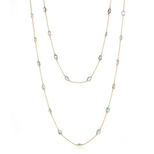 Oval Aquamarine Long Station Necklace