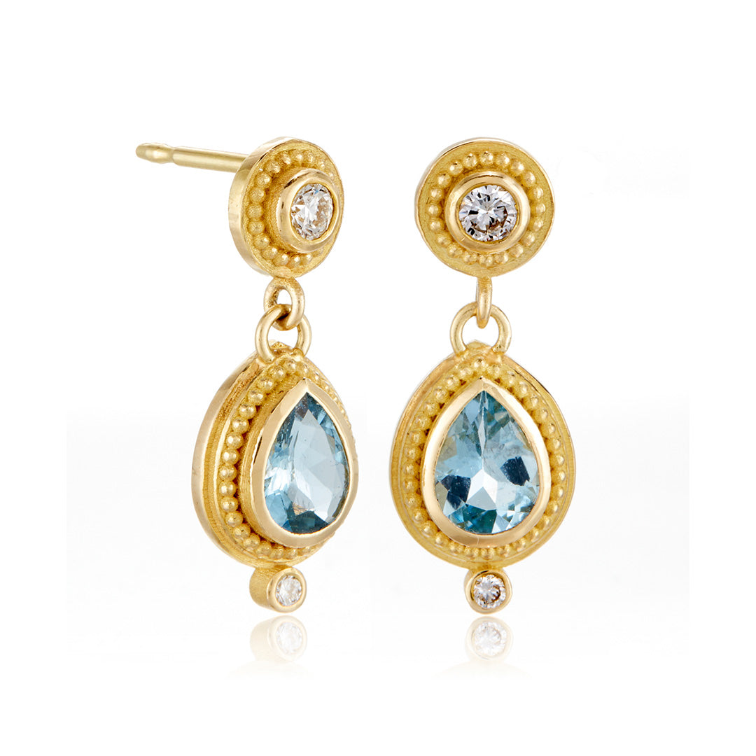 Diamond & Aquamarine Drop Earrings