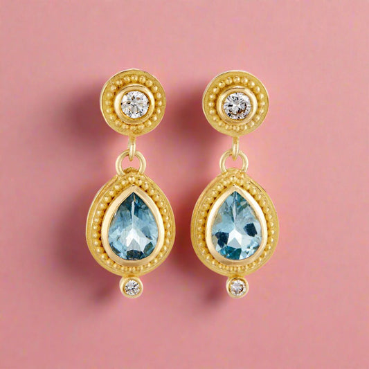 Diamond & Aquamarine Drop Earrings