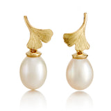 Gump's x Gudrun Langner Ginkgo Leaf & White Pearl Drop Earrings