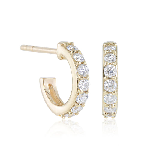 Gump's Signature Yellow Gold Huggie Hoop Earrings in Diamonds