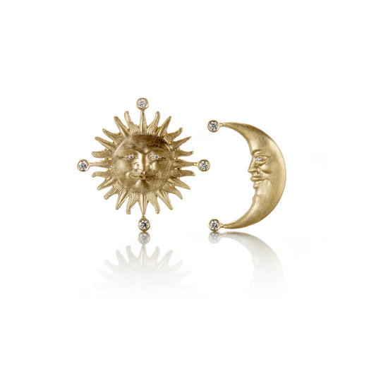 Anthony Lent Sunface & Crescent Moon Earrings