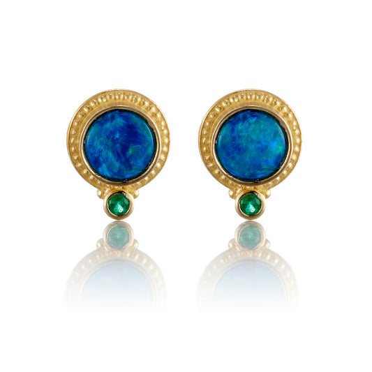 Barbara Heinrich Opal Doublet & Emerald Earrings