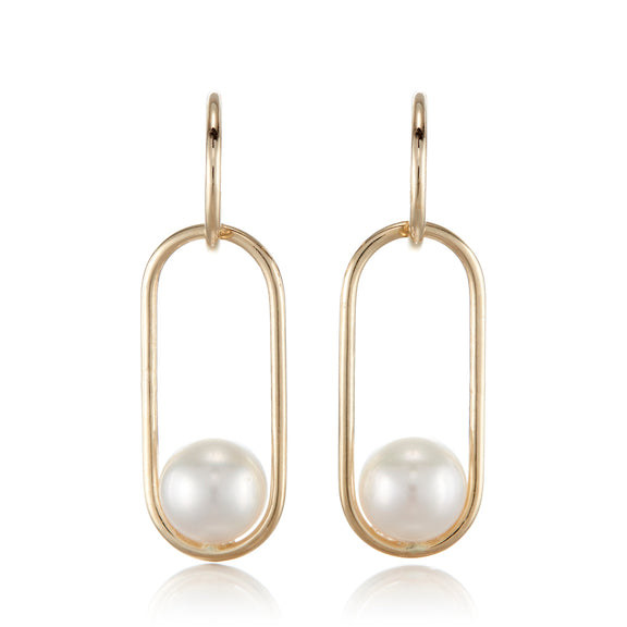 7mm White Akoya Pearl Ellipse Drop Earrings