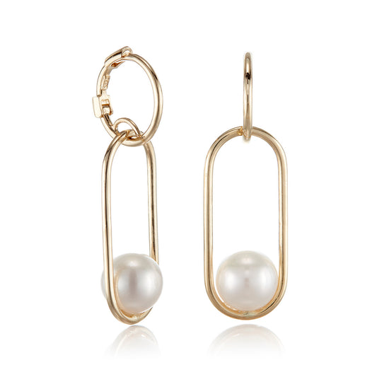 7mm White Akoya Pearl Ellipse Drop Earrings