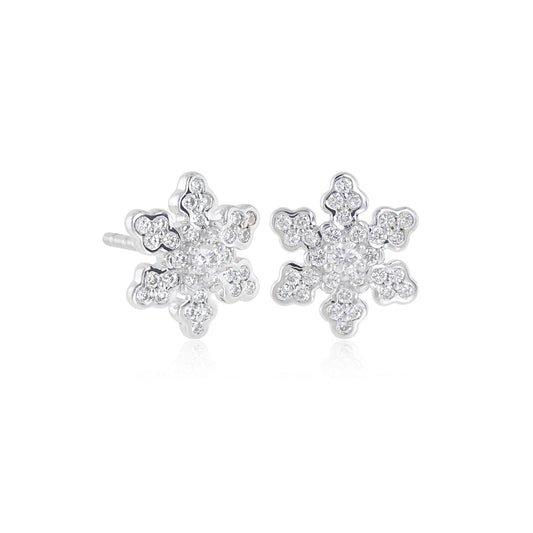 White Gold Snowflake Earrings in Diamonds